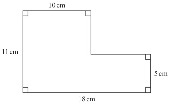 L-shaped shape with sides 10 cm, 11 cm, 18 cm and 5 cm