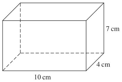 Cuboid with length 10 cm, width 4 cm and height 7 cm