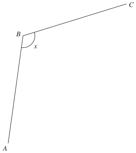 Two line segments AB and BC meeting at B, with the angle x marked at B