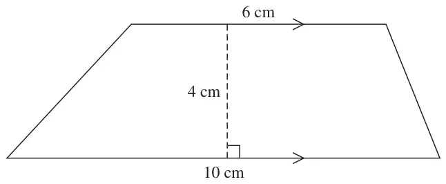 Trapezium with parallel sides 6 cm and 10 cm and perpendicular height 4 cm
