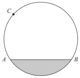 Circle with points A, B and C on it, chord AB and the segment below AB shaded