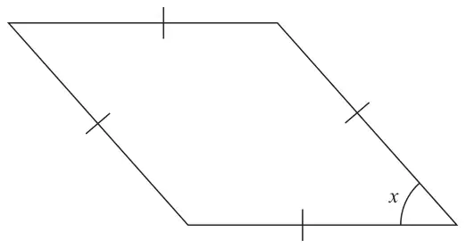 Quadrilateral with four equal sides marked and an angle x