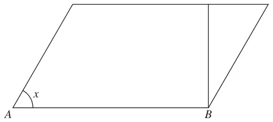 Parallelogram with base AB; angle x at A; a vertical line drawn up from B