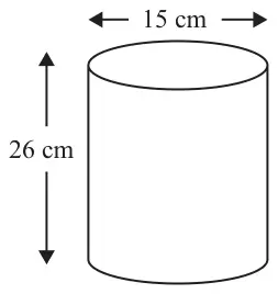 Cylinder with diameter 15 cm and height 26 cm