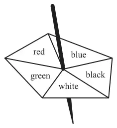 Pentagonal spinner with sections red, blue, black, white and green