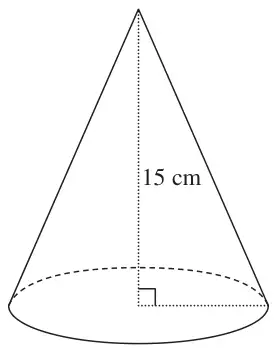 Solid cone with perpendicular height 15 cm