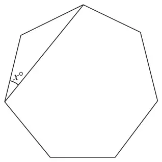 Regular heptagon with a diagonal from the top vertex to the left vertex; angle x° marked between the diagonal and a side at the left vertex