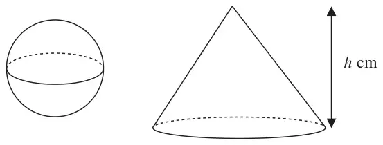 A sphere and a cone of height h cm