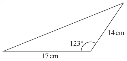 Triangle with sides 17 cm and 14 cm and an angle of 123 degrees between them