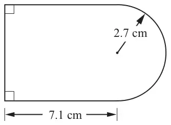Shape made from a rectangle of length 7.1 cm and a semicircle of radius 2.7 cm