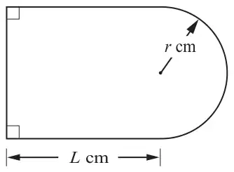 Shape made from a rectangle of length L cm and a semicircle of radius r cm