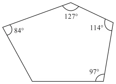 Pentagon with four angles marked 127, 114, 97 and 84 degrees