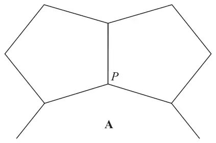 Two congruent regular pentagons and part of a regular polygon A meeting at the point P
