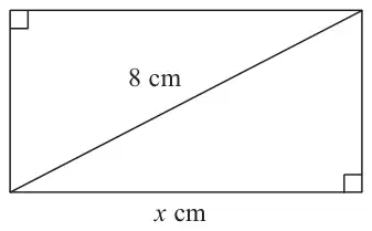 Rectangle of length x cm with a diagonal of 8 cm