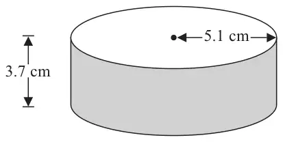 Cylinder with radius 5.1 cm and height 3.7 cm