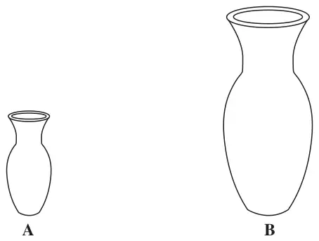 Two similar vases, a small vase A and a larger vase B