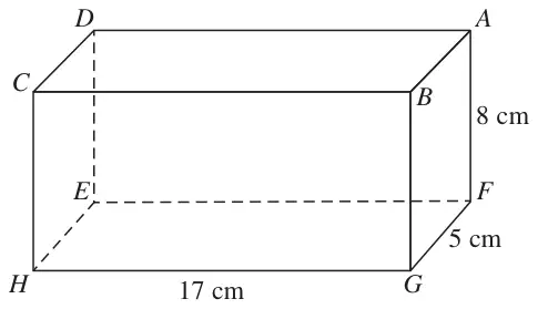 Cuboid ABCDEFGH with length 17 cm, width 5 cm and height 8 cm