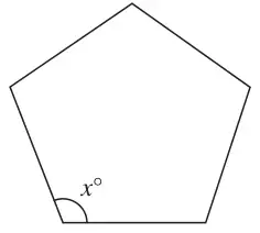Regular pentagon with an interior angle marked x degrees