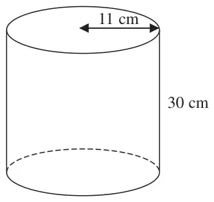 Solid cylinder with radius 11 cm and height 30 cm