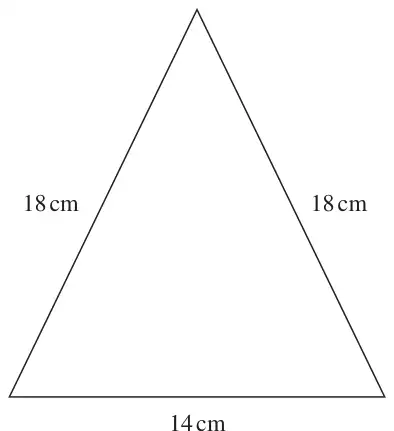 Isosceles triangle with two sides of 18 cm and base 14 cm