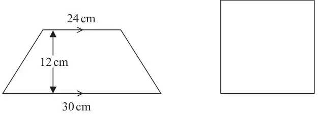 Trapezium with parallel sides 24 cm and 30 cm and height 12 cm, and a square
