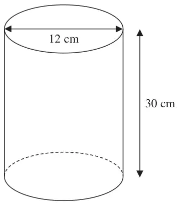 Cylinder with diameter 12 cm and length 30 cm