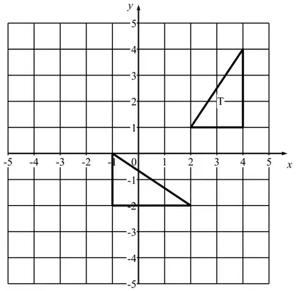 Grid showing triangle T and its image with vertices (-1, -2), (-1, 0) and (2, -2)