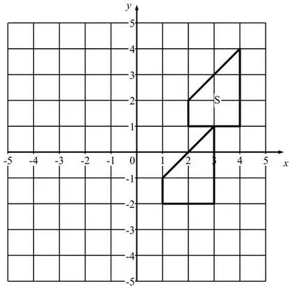 Grid showing shape S and its image with vertices (1, -1), (1, -2), (3, -2) and (3, 1)