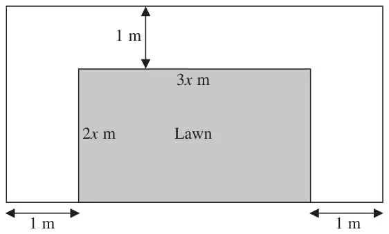 Lawn 3x m by 2x m with a path of width 1 m on three sides