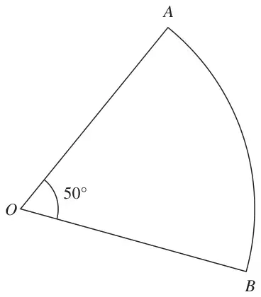 Sector OAB of a circle centre O with angle AOB = 50°