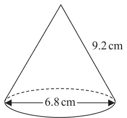 Cone with slant height 9.2 cm and base diameter 6.8 cm