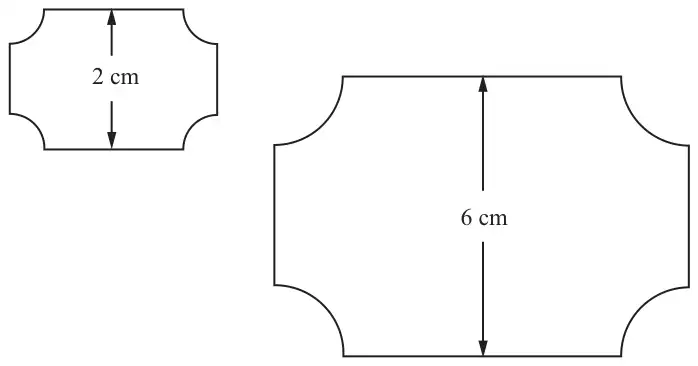 Two similar price tickets with heights 2 cm and 6 cm