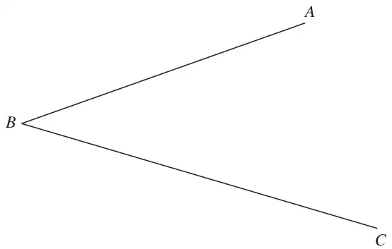 Angle ABC formed by lines BA and BC meeting at B
