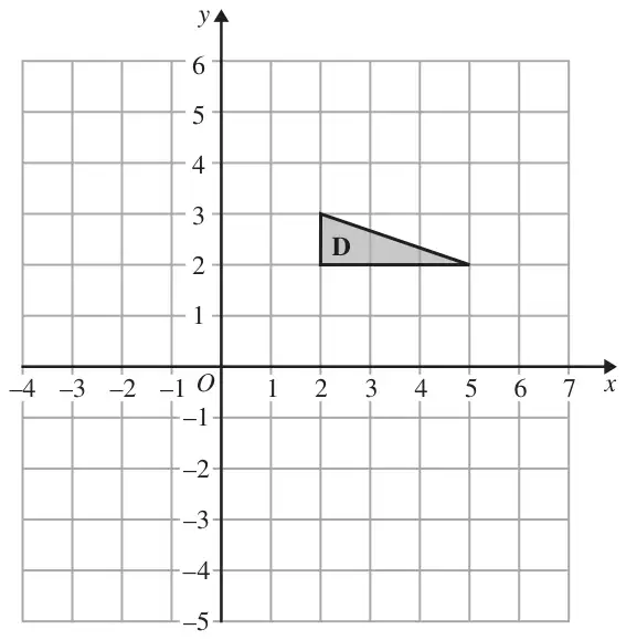 Grid with triangle D with vertices (2, 2), (2, 3), (5, 2)