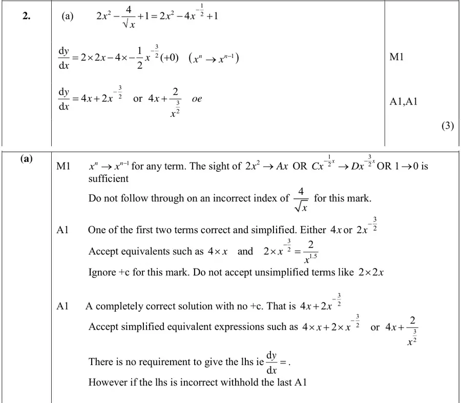Mark scheme (a)