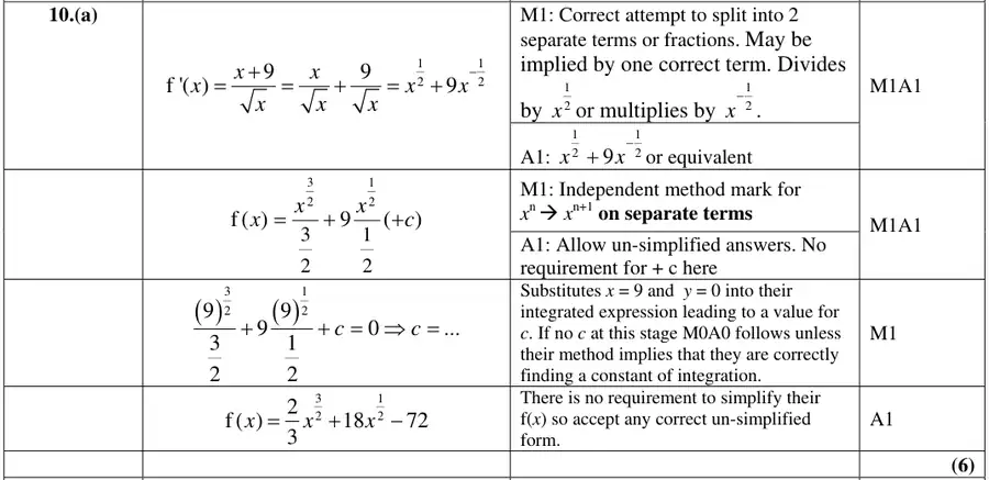 Mark scheme (a)
