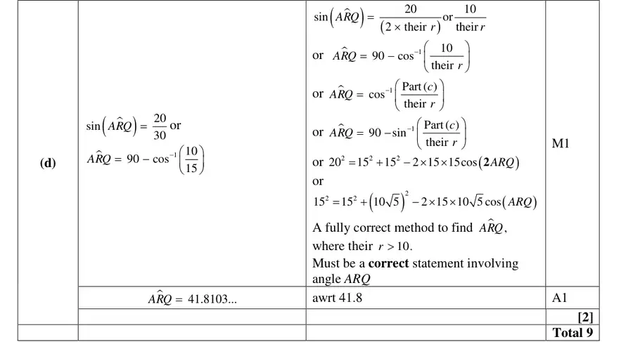 Mark scheme (d)