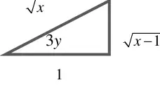 Right-angled triangle with angle 3y, hypotenuse root x, adjacent side 1 and opposite side root(x - 1)