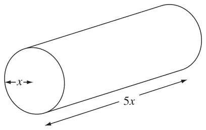 Figure 2: right circular cylinder with radius x and length 5x
