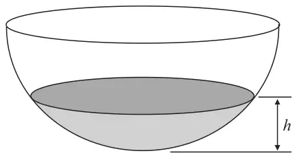 Figure 1: a hollow hemispherical bowl containing water of depth h