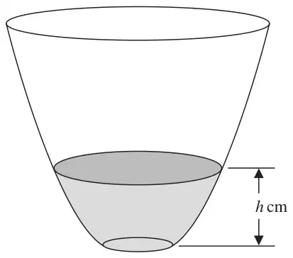 Figure 2: vase with circular cross-section containing water of depth h cm
