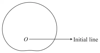 Figure 1: a closed curve around the pole O, with the initial line drawn from O