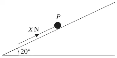 Figure 3: particle P on a plane inclined at 20 degrees, force X N along the line of greatest slope