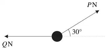 Figure 1: particle with a horizontal string of tension Q N and a string at 30 degrees to the horizontal with tension P N