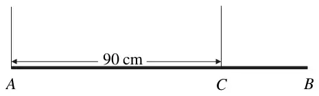 Figure 3: horizontal girder AB held by vertical cables at A and C, AC = 90 cm