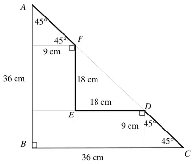 L-shaped lamina ABCDEF divided into two rectangles and two triangles