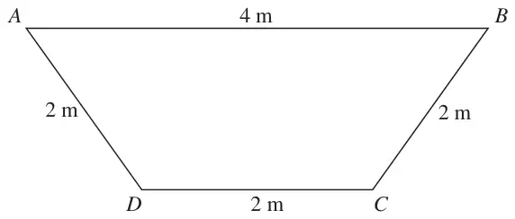 Figure 1: trapezium ABCD with AB = 4 m and BC = CD = DA = 2 m