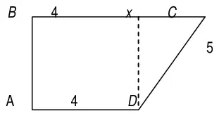 Diagram: the trapezium with BC = 4 + x, AD = 4 and CD = 5