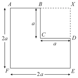 Figure 1: L-shaped lamina ABCDEF, square AXEF of side 2a with square BXDC of side a removed