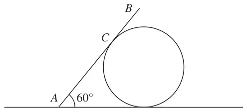Figure 1: rod AB resting on a horizontal plane at A, at 60 degrees to the horizontal, touching a circular cylinder at C